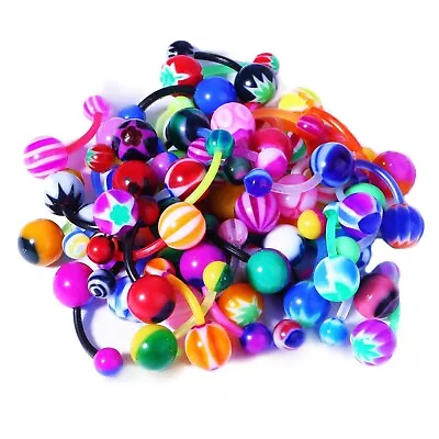 100 Pc Lot 14g 3/8  Mix Flexible Acrylic Uv Belly Button Navel Ring Body Jewelry • $14.98