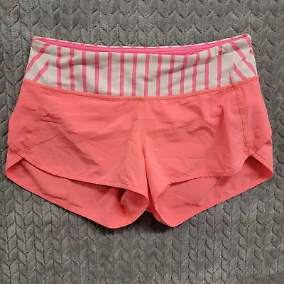 Lululemon Run Speed Up Shorts Classic Coral Shell Pink White Stripe Size 4 • $30.59