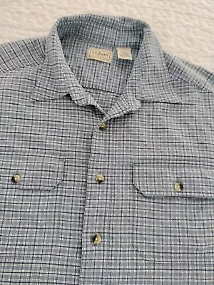 L. L Bean Shirt Men's XLT Blue/White Plaid Camp Button Front Shirt Pockets  • $13.90