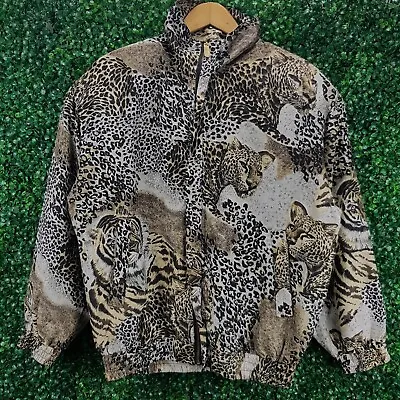 £24.99 • Buy Vintage CoAco Women Full Zip Silk Jacket Padded Arms Leopard Tiger Print Size M