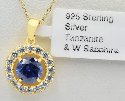 LAB AAA TANZANITE 0.88 Cts  & WHITE SAPPHIRE PENDANT NECKLACE .925 SILVER - NWT • $0.99