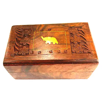 $12.99 • Buy Hand Made Wooden Craft Jewelry Storage Box - Carved Flowers & Vines - 5 X 3 