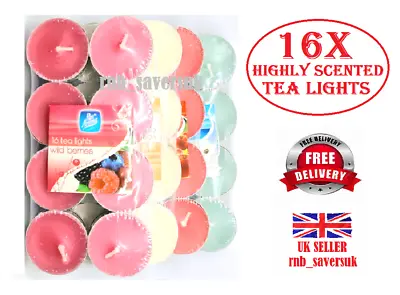16x Tea Lights Night Light Candles Scented Tealights 3.5hrs Burn Time • £3.19