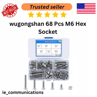 68 Pcs M6 Hex Socket Head Cap Screws Bolts And Nuts Assortment Set Stainless St • $11.64