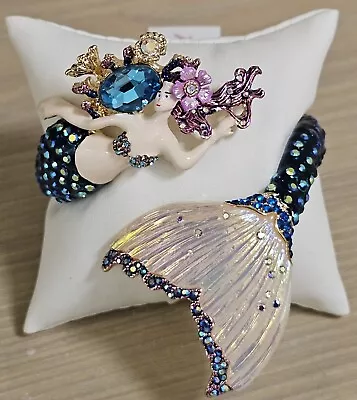 Betsey Johnson Mermaid Hinged Bangle Bracelet  Crystals & Rhinestones NWT $125 • $59.99