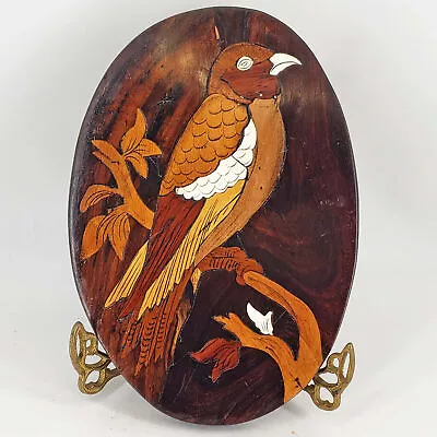 Inlaid Marquetry Vintage Wooden Wood Hand Painted Art Wall Hanging Picture Bird • $38