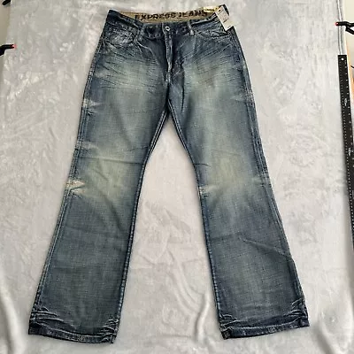 Express Kingston Jeans Mens 34/32 Blue Denim Bootcut Distressed Whiskering NEW • $34.89