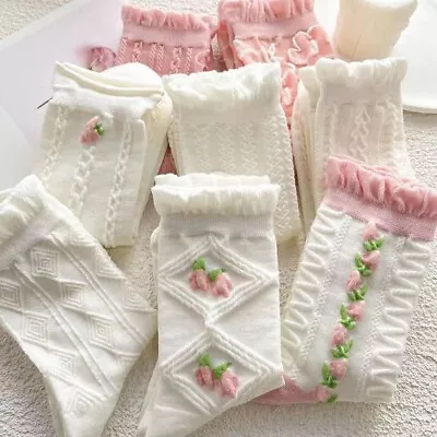 $6.99 • Buy 2 Pairs Women Girls Floral Crew Socks Comfort Ruffle Flower Novelty Sweet Gift