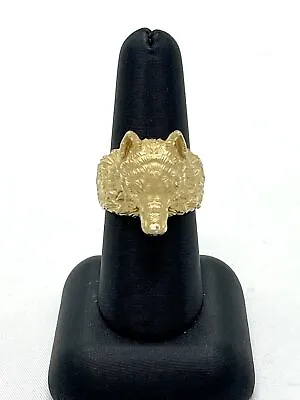 $5500 • Buy 14k Yellow Gold & Diamond Wolf Head Ring, Unique Statement Ring