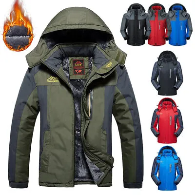 Men Winter Warm Fleece Lined Jackets Waterproof Coat Hooded Mountain Work Jacket • £35.88
