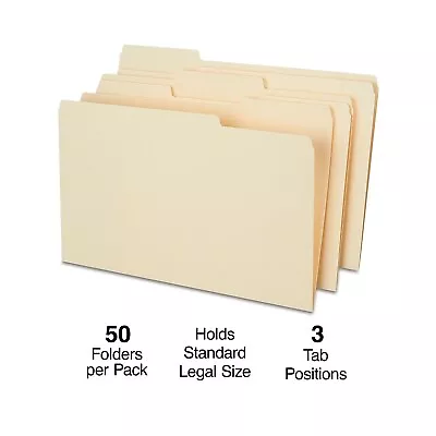 Staples Heavyweight File Folders 1/3 Cut Legal Size Manila 100/Carton • $29.92