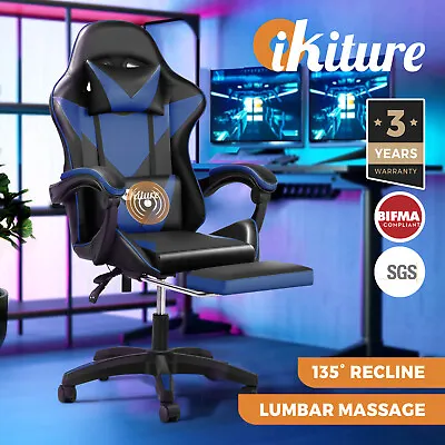 $129.90 • Buy Oikiture Gaming Chair Massage Racing Recliner Office PU Leather With Footrest