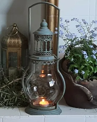 £126 • Buy Antique Vintage Candle Lantern Distressed Duck Egg Metal Goth County Garden Larg
