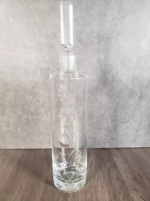 VTG Floral Etched Decanter W/glass Stopper Whiskey Wine Perfume 12 1/2 In Tall • $34.95