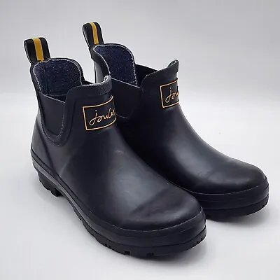 Joules Women's Wellington Rain Boots Size 7 Black Yellow • $29.95