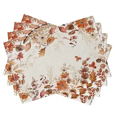 Fall Flower Maple Leaf Placemats Set Of 4 Autumn Gold Leaves Floral Farmhouse... • $12.22