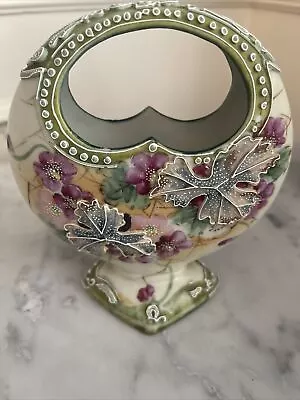 Antique Moriage Moon Basket / Vase Hand Painted Raised Enamel Unmarked Nippon • $145