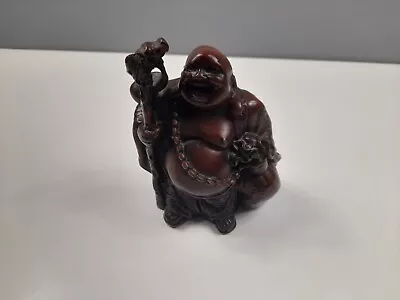 Brown Resin Standing Laughing Buddha - GC - 14.5 Cm Tall • £12