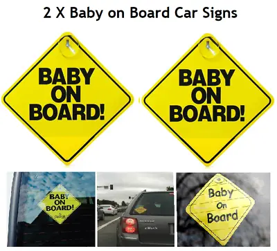 2pk Baby On Board Car Signs Suction Cup Baby Passenger 2 X Car Safety Warning  • £2.45