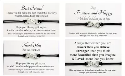 Handmade Infinity Charm Wish Bracelet Family Friendship Inspirational Gift Bags • £1.80