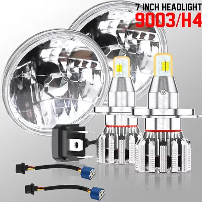 Pair H6024 7  Round LED Sealed Beam Glass 12 Volt Headlight Bulbs H6024 • $169.99