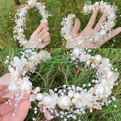 £5.15 • Buy Wedding Bridal Pearl Flower Hair Band Tiara Headband Crystal Headpiece Jewelry