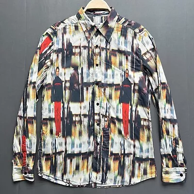 Moschino Jeans Shirt Mens Large Abstract Art Stripe Long Sleeve Button Up L • $77.80