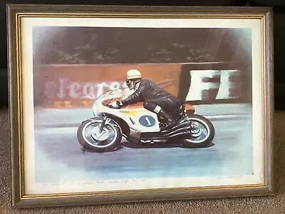 Vintage Motorcycle Print By D.E.Langford Of Mike Hailwood At Isle Of Man • £109.99