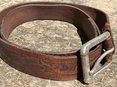 Mens Vintage Unbranded Southwestern Style Brown Genuine Leather Belt Size 36 • $17