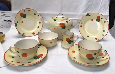 Nice 1930s Art Deco Hancock's Ivory Ware Hand Painted Polka Dot Child's Tea Set • £28