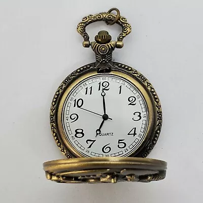 44MM Bronze Motorcycle Pocket Watch White Dial Easy Read New Battery • $18.85