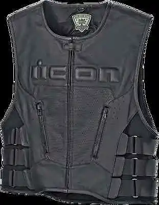 Icon Mens Black Leather Regulator Motorcycle Racing Riding D30 Armored Club Vest • $185