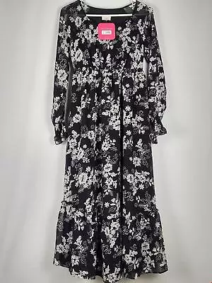 Isabel Maternity™ Floral Print Long Sleeve Chiffon Dress Size XS- Black • $7.70