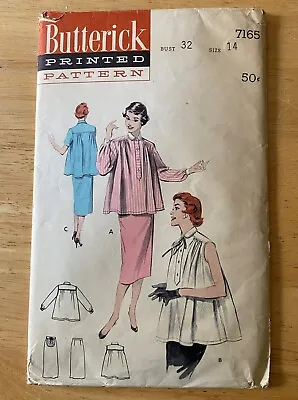 Butterick Sewing Pattern #7165 Maternity Shirtwaist Smock  Skirt Miss 14 Vtg 50s • $5