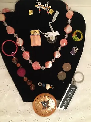 Lot Of Trinkets: Necklace Coins Ring Bell Ring Pendants Ceramic Mini Doll • $13.95