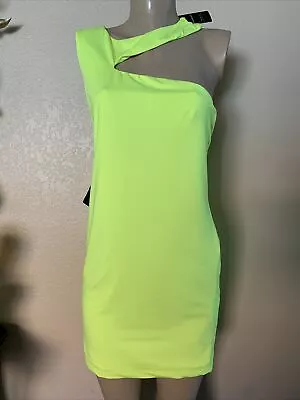 BEBE Size L NWT Dress One Shoulder Bodycon Stretch Neon Yellow • $29.99