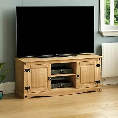 Corona 2 Door 1 Shelf Flat Screen TV Unit Solid Waxed Pine Mexican Home Discount • £76.99