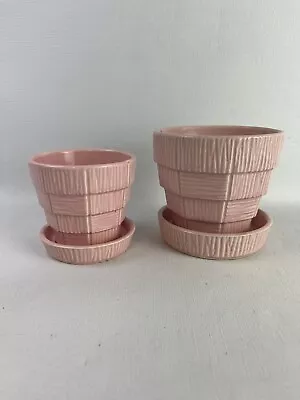 Set/2 McCoy 1953 Vintage Mid Century Modern Art Pottery Pink Flower Pot Planter • $40