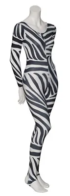 £19.50 • Buy KDC012 Zebra Animal Print Long Sleeve Stirrup Dance Catsuit By Katz Dancewear