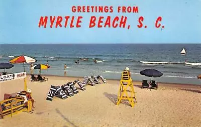 South Carolina MYRTLE BEACH Lifeguards Swimming C1960s Vintage Postcard • $8.99