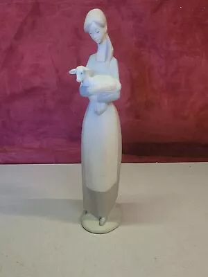 Vintage Retired Lladro Figurine Matte - Girl With Lamb  10.5  • $40