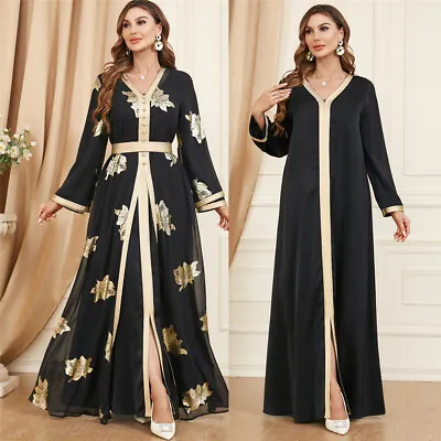 Muslim Kaftan Women Set Abaya Caftan Maxi Dress Ramadan Dubai Robe Moroccan Gown • $63.87