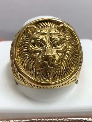 Men's Handmade Lion Head Heavy Solid Rings 14k GOLD Steel Retro Ring Size 6-13 • $19.99