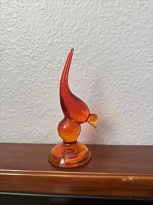 Vintage Viking Glass Long Tail Bird Orange Persimmon • $25