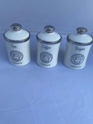 Tea Coffee Sugar Jar White Silver Storage Set Ceramic Air Tight Canisters 15 Cm • £29.99