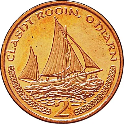  Isle Of Man Manx Lugger Fishing Boat 2p Coin - Circulated • £2.10