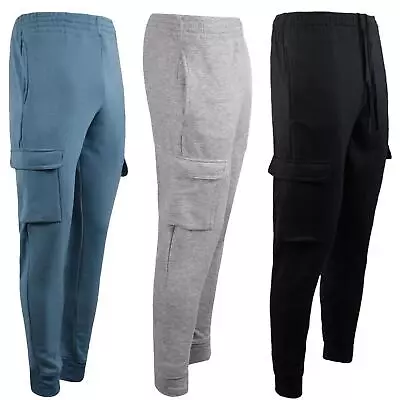 Mens Joggers Jogging Bottoms Cargo Pockets Fleece Combat Trousers  Pants • £11.99