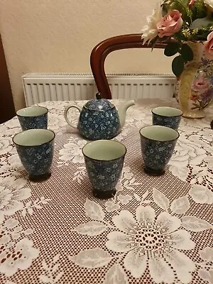 Vintage Japanese Tea Set Blue Floral • £30