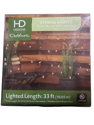 $18.99 • Buy 100 String Lights - HD Designs Outdoors - 33 Feet Indoor/Outdoor Clear Bulbs