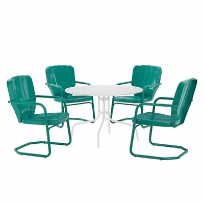 Crosley Furniture Ridgeland 5 Piece Metal Outdoor Dining Set In Turquoise Gloss • $499.17